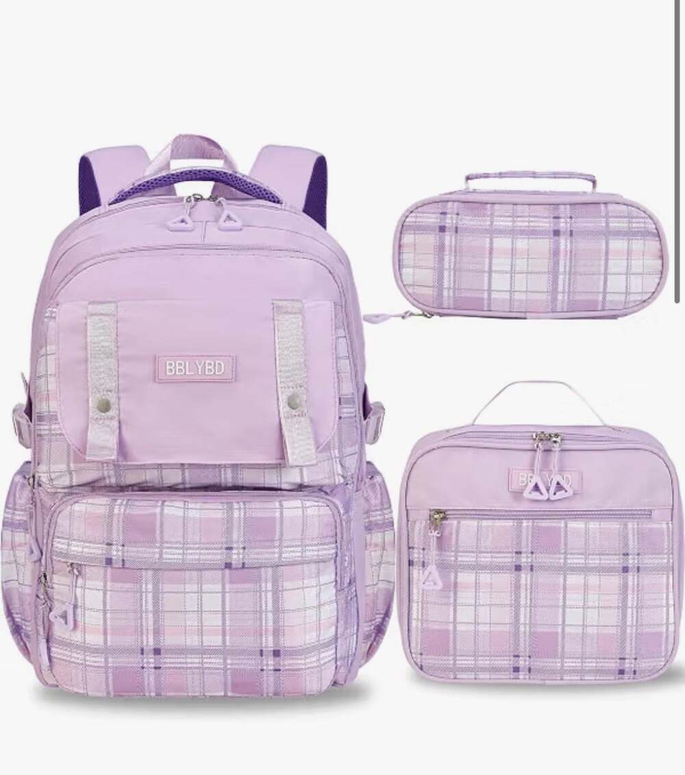 Bblybd 17" School Backpack Set Size 17 Inch Purple Plaid